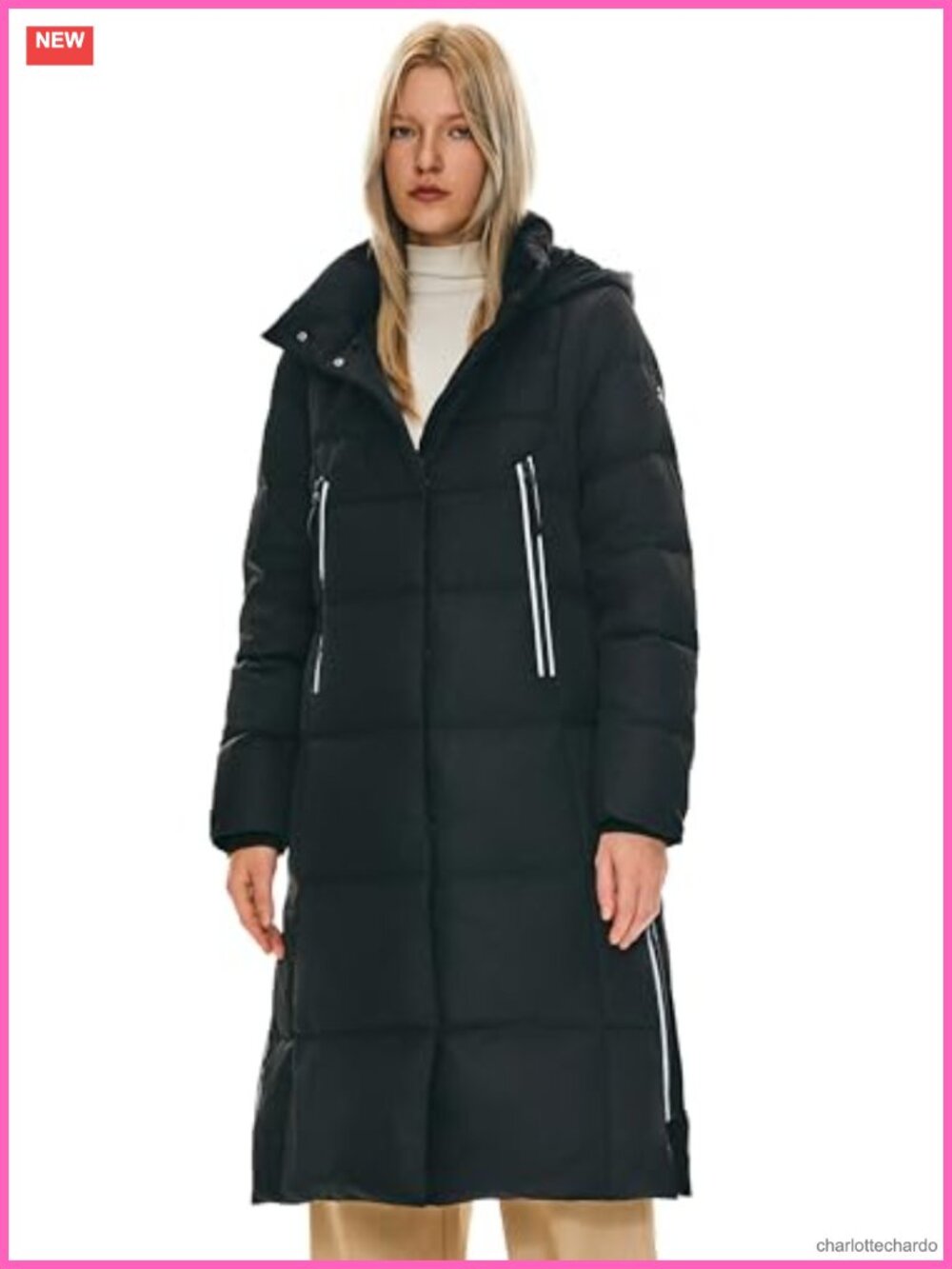 Thickened Long Down Jacket Hooded Puffer Coat with Side Zipper